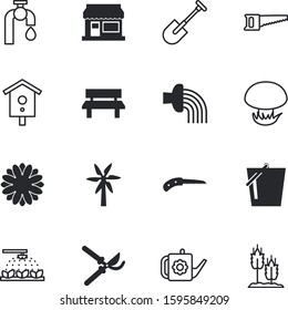 gardening vector icon set such as: dutch, turn, pruner, tree, irrigate, art, hose, fractured, economize, cartoon, board, dissolved, wing, leaf, carpenter, building, day, power, flowers, repairing