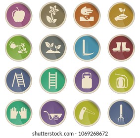 gardening vector icons in the form of round paper labels