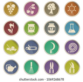 gardening vector icons in the form of round paper labels