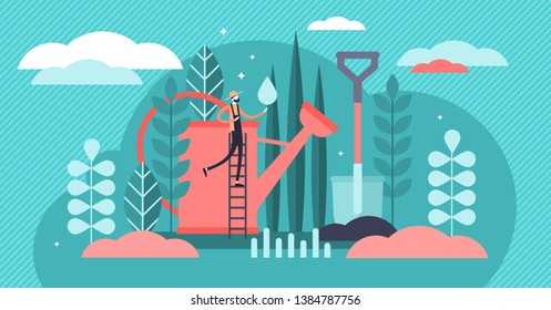 Gardening vector illustration. Flat tiny plant watering care persons concept. Floral natural flowers, forest and decorative grass organic cultivation work. Abstract environmental agriculture seedling. Gardening vector illustration. Flat tiny plant watering care persons concept. Floral natural flowers, forest and decorative grass organic cultivation work. Abstract environmental agriculture seedling.