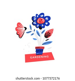 Gardening vector illustration. Hand drawn concept with place for your text.