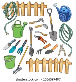 Gardening vector illustration. Set of garden cartoon hand drawn abstract elements