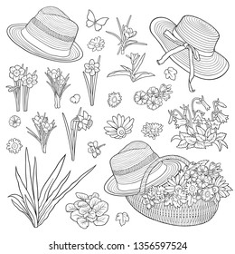 Gardening vector illustration. Set of garden cartoon hand drawn abstract elements
