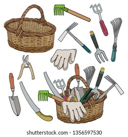 Gardening vector illustration. Set of garden cartoon hand drawn abstract elements