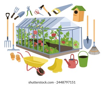 Gardening. Vector set of equipment for garden and vegetable garden care.