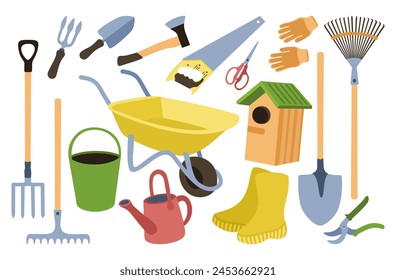 Gardening. Vector set of gardening equipment and vegetable garden care.