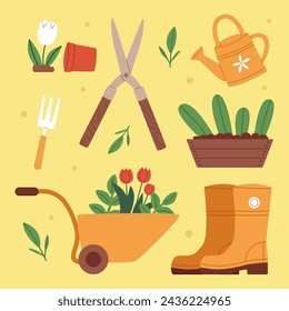 Gardening vector set. Flat vector illustration.