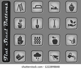 gardening vector web icons on the flat steel buttons