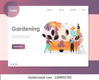 Gardening vector website template, web page and landing page design for website and mobile site development. Spring gardening, plant care concepts.