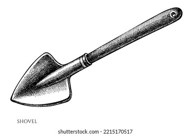 Gardening vintage vector illustrations collection. Black and white shovel.