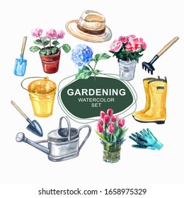 gardening watercolor set vector illustration