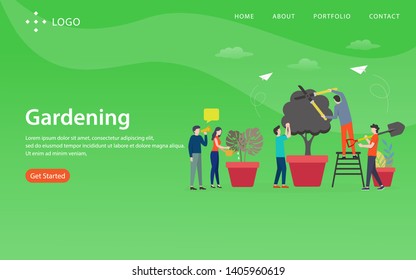 gardening, website template, vector layered, easy to edit and customize, illustration concept