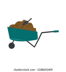 Gardening wheelbarrow full of soil for farming work isometric vector illustration.