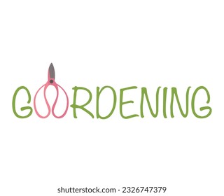 Gardening word text typography design with scissors into the text