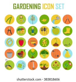 Gardening work, farming icon set. Flat style design. Vector illustration