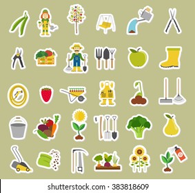 Gardening work, farming icon set. Flat style design. Vector illustration