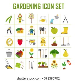 Gardening work, farming icon set. Flat style design. Vector illustration