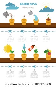 Gardening work, farming infographic. Graphic template. Flat style design. Vector illustration