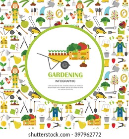 Gardening work, farming infographic. Graphic template. Flat style design. Vector illustration