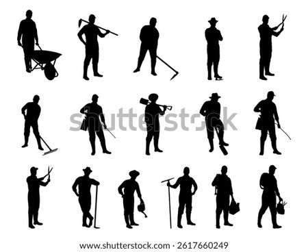 Gardening work silhouette vector illustration set
