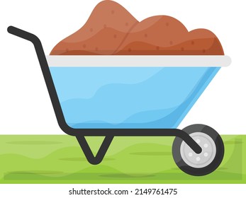 Garden-wheelbarrow Filled with Soil Concept, Wheelbarrow Dirt Garden Household Plot Dacha vector icon design, Farming and Agriculture symbol, village life Sign, Rural and Livestock stock illustration