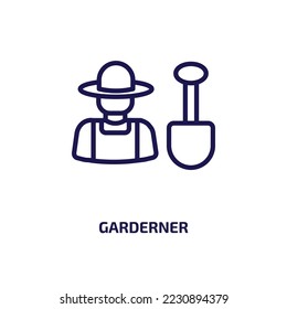 icono de garderner de la colección people. Pañero lineal delgado, jardinería, icono de contorno de jardín aislado en fondo blanco. Señal de jardinero vectorial de línea, símbolo para web y móvil