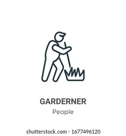 Icono vectorial de contorno de Garderner. Icono de jardinero negro en línea delgada, ilustración de elemento simple vector plano de personas editables concepto de trazo aislado en fondo blanco