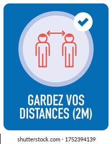 Gardez vos distances 2m (French for: Keep 2m distance from others). Isolated Vector file.