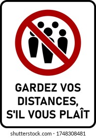 Gardez Vos Distances S'il Vous Plait ("Please Keep Your Distance" in French) Vertical Rectangular Instruction Sign with an Aspect Ratio of 3:4 and Rounded Corners. Vector Image.