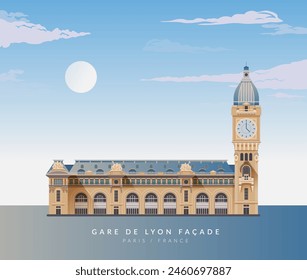 Gare de Lyon - FACADE - Paris, France - Stock Illustration as EPS 10 File