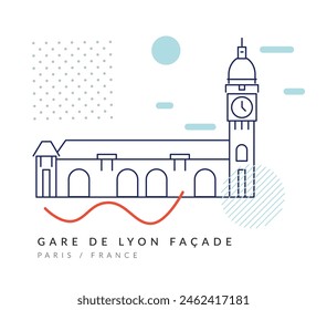 Gare de Lyon - FACADE - París, Francia - Ilustración de stock con EPS 10 Archivo