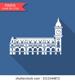 Gare de Lyon in Paris. Vector con with long shadow