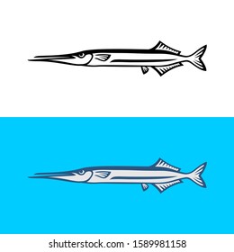 Garfish illustration isolated on white background. Gar fish logo template.