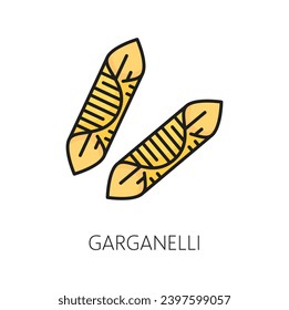 Garganelli type of egg-based pasta formed by rolling noodles isolated outline icon. Vector cylindrical shape pasta type, italian cuisine food