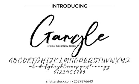 Fonte de gargle Pincel elegante pintado com letras maiúsculas vetoriais, alfabeto, fonte