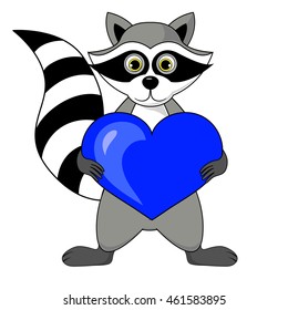 gargle raccoon with heart in hands illustration on white background in vector.