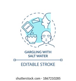 Gargling with salt water concept icon. Sore throat treatment idea thin line illustration. Natural remedy. Preventing mild health issues. Vector isolated outline RGB color drawing. Editable stroke