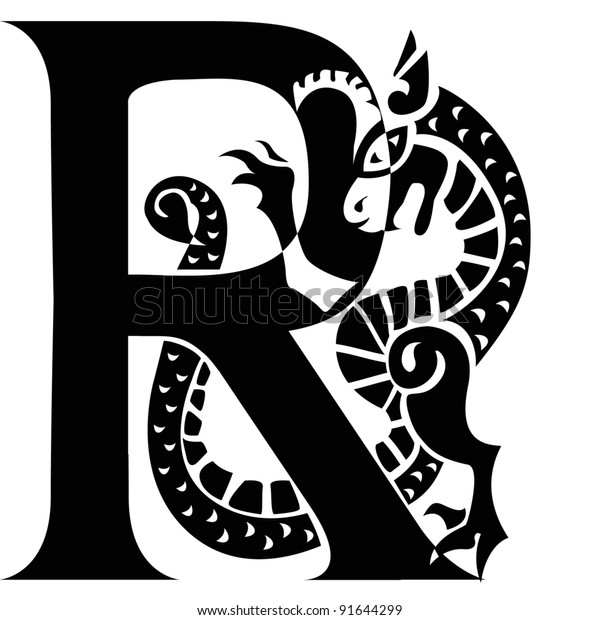 Gargoyle Capital Letter R Stock Vector (Royalty Free) 91644299