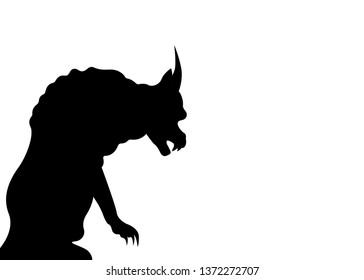 Gargoyle Chimera silhouette of Notre-Dame de Paris, gothic guardians architectural elements, vintage statue medieval, vector isolated