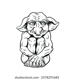 Gargoyle Drawing, Funny Old Man Gargoyle, vector illustration.
