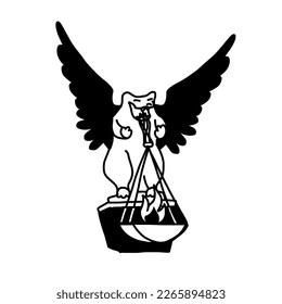 Gargoyle fire lamp in cartoon outline doodle style. Vector illustration isolated on white background.