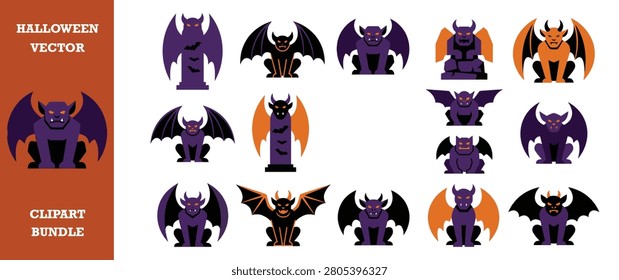 Gargoyle halloween vector cartoon illustration. collection of different scary statues and creatures. creepy and spooky symbol of gothic architecture.