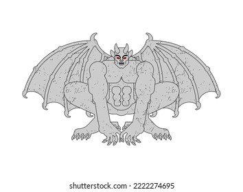 Gargoyle isolated. Stone demonic character, monster. Fantastic architectural object.
