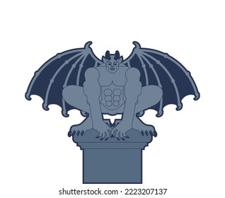 Gargoyle isolated. Stone demonic character, monster. Fantastic architectural object.