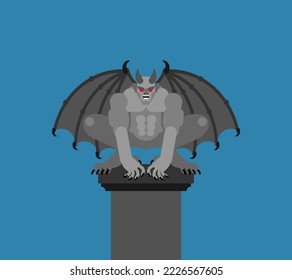 Gargoyle isolated. Stone demonic character, monster. Fantastic architectural object.