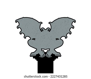 Gargoyle isolated. Stone demonic character, monster. Fantastic architectural object.