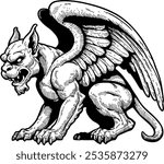 Gargoyle, a large cat with wings, vector drawing