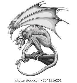 Gargoyle Monster Myth Fantasy Animal half reptile, half demon Vector Illustration isolated on white
