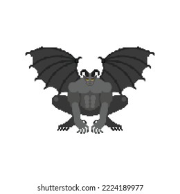 Gargoyle pixel art isolated. 8 bit Stone demonic character, monster. pixelated Fantastic architectural object.