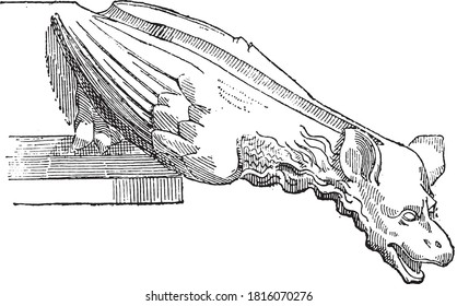 Gargoyle of the Sainte-Chapelle in Paris (XIII century), From the Dictionary of Word and Things, 1888.